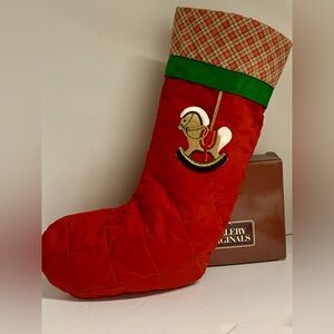 Gallery Red and Green Quilted Christmas Stocking with Rocking Horse